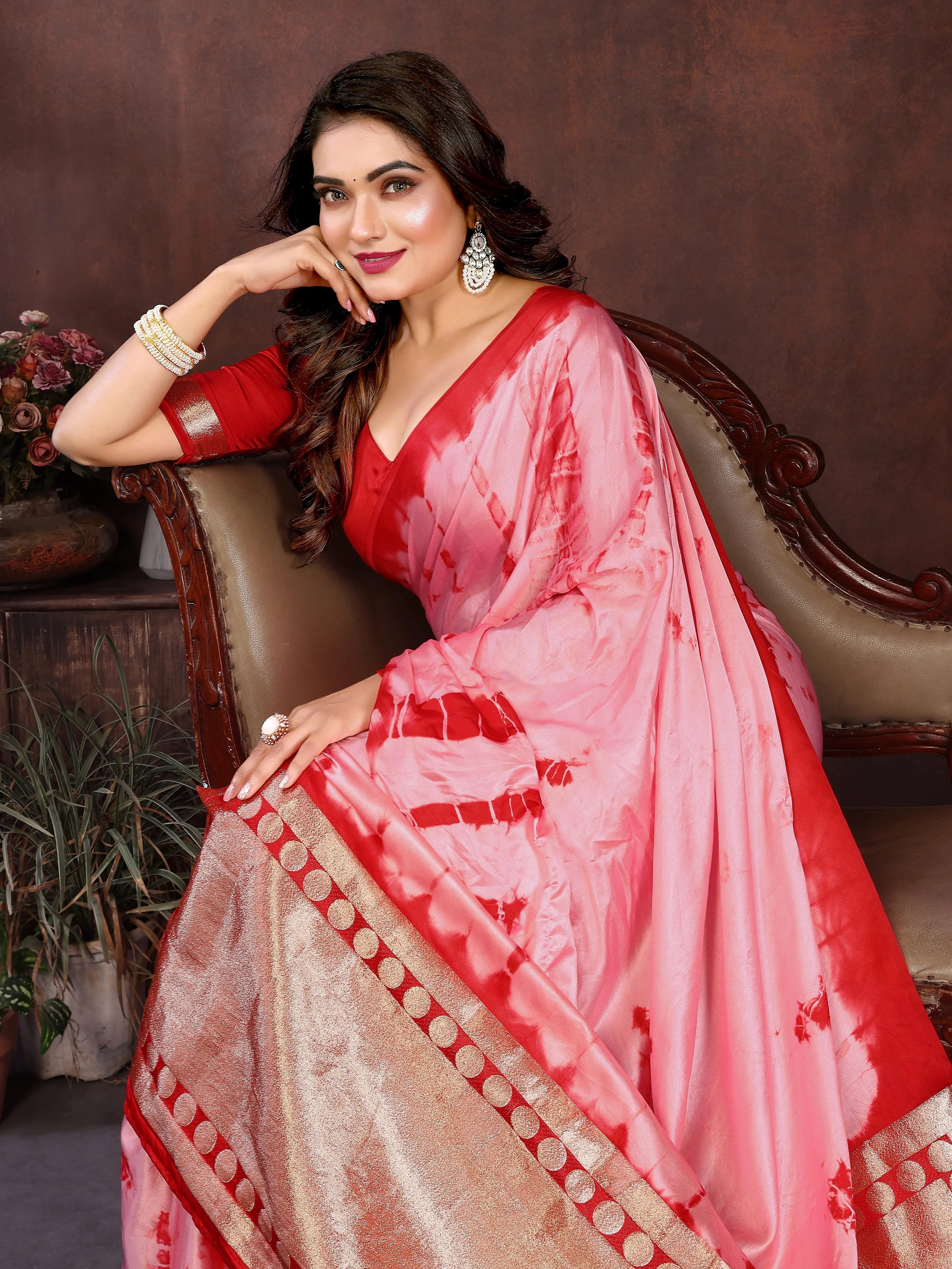 Red Sibori Work Soft Satin Silk Saree – Kalyanja